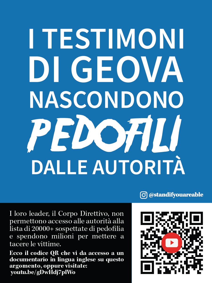 StandifyouRable's tweet photo. @jamaispure Thank you for bringing that to our attention, is this correct? 

"I Testimoni di Geova Nascondono Pedofili Dalle Autorità."

#jwitaly #jwitalia #jworld #exjw #extg #testimonidigeova #anticult #jehovahswitnesses https://t.co/0xzdWvvLLQ