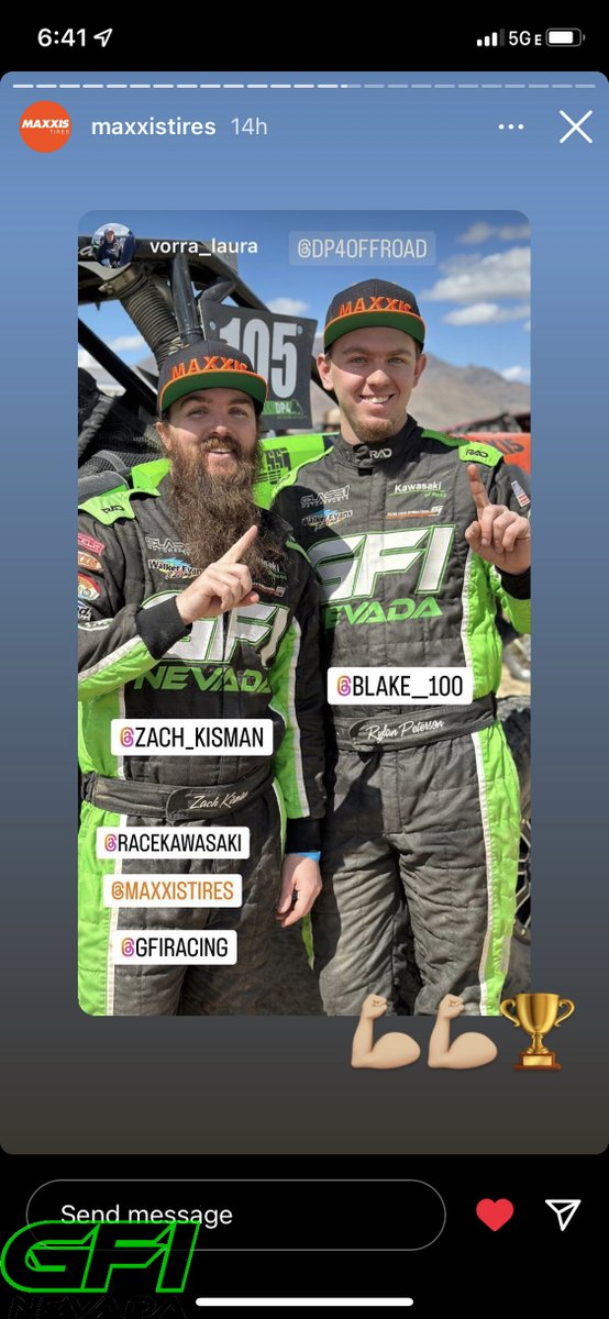 GfiRacing's tweet photo. @DP4 Race Summary:

Start: 4th in class, 26th overall. 
First lap: caught leader in class
Lap two: 1st place
Lap 4: front diff failure :( 
In pit 8 mins, back in race! 
WON our class, 6th Overall

Some of our sponsors:
#maxxistires 
#class1motorsports
#racekawasaki https://t.co/Rec9Va5lqZ