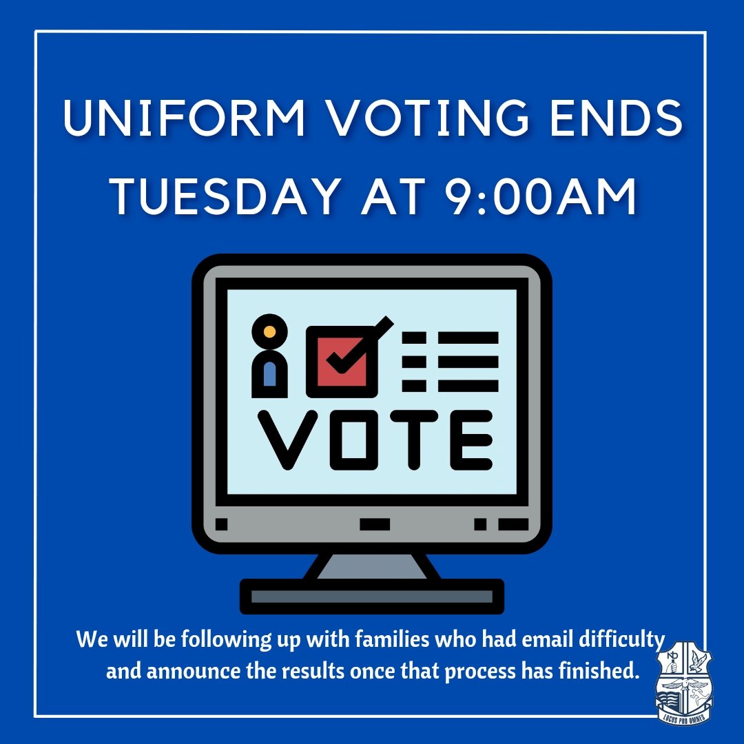 NotreDameOCSB's tweet photo. Reminder that voting closes tomorrow. 🗳 We will be following up with families that had email issues, and once that process is complete, we will be announcing the results.
 #ThisIsND #APlaceForEveryone https://t.co/TTb3Q4SKXY