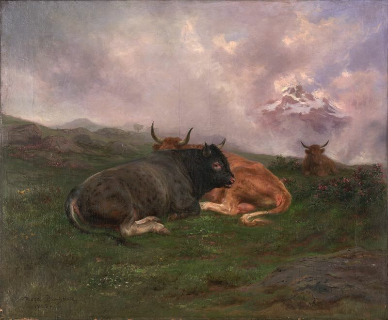 Cattle at Rest on a Hillside in the Alps 1885 #rosabonheur #realism wikiart.org/en/rosa-bonheu…