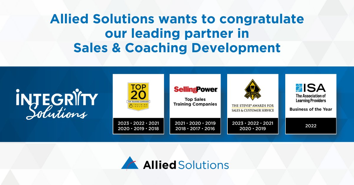 🏆 April is for Awards!🏆 

Congratulations to our partners at @IntegritySolutions for being named as one of the Top 20 Training Companies and receiving a Stevie Award for Sales & Customer Service! #Coaching #Leadership #Finance