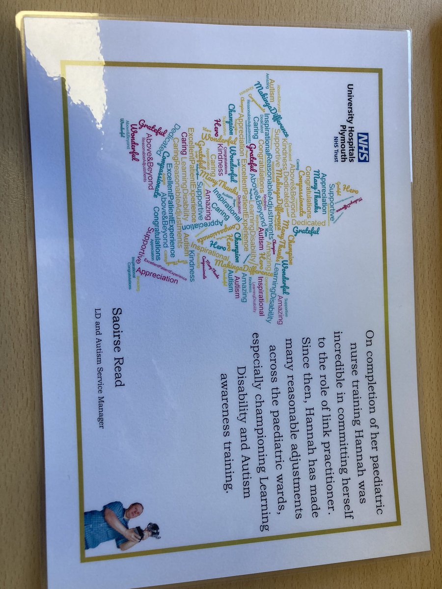 An Autistic Nurse (@anautisticnurse) on Twitter photo What a lovely way to return from leave, attending the <a href="/DerrifordAutism/">Derriford Autism Service</a> and <a href="/DerrifordT/">Derriford Hospital LD Liaison Team</a> champions event this morning and be presented with a champions award from my time working on the wards.
Was great to hear an update from <a href="/PaulaMc007/">Paula McGowan OBE</a> as well on the #OliverMcGowan training. What a lovely way to return from leave, attending the <a href="/DerrifordAutism/">Derriford Autism Service</a> and <a href="/DerrifordT/">Derriford Hospital LD Liaison Team</a> champions event this morning and be presented with a champions award from my time working on the wards.
Was great to hear an update from <a href="/PaulaMc007/">Paula McGowan OBE</a> as well on the #OliverMcGowan training.