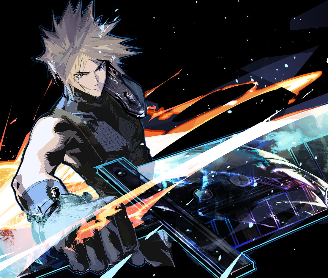 cloud strife 1boy male focus blonde hair weapon solo sword spiked hair  illustration images