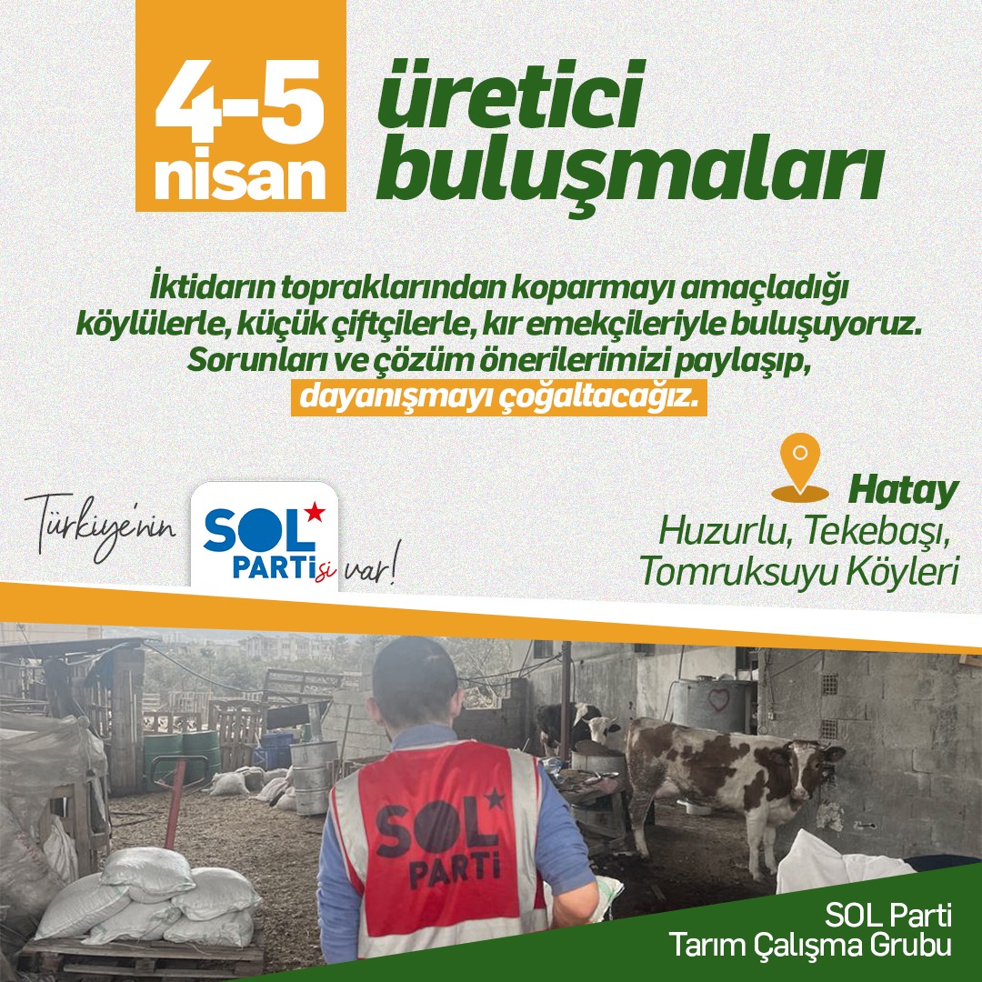dayanisma_koop's tweet photo. 📢 Küçük aile tarımı yapan üreticilerin toprağına, tohumuna, suyuna, emeğine sahip çıkma mücadelesinde omuz olmak için 4-5 Nisan üretici buluşmasındayız ⭐

Şimdi kurucu fikrin kurucu eylemi ile Hatay'ı yeniden kurma zamanı 🌻
 
🚩Huzurlu
🚩 Tekebaşı
🚩Tomruksuyu https://t.co/kJMdsnisrN