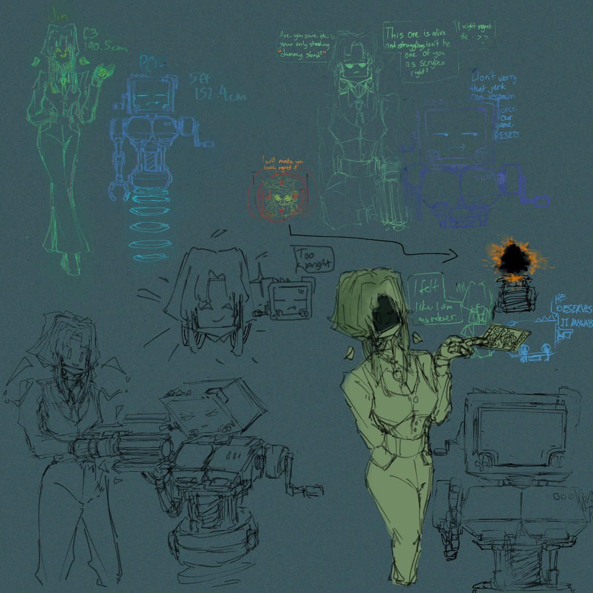 Yangnyeom6's tweet photo. So much wips unfinished and just giving a lil peek of that one leshy doodle its not done :,)).

Especially I hate doing lineart so bad I'm quite busy lately.  

#inscryption #WIPs https://t.co/sVSQllSK82
