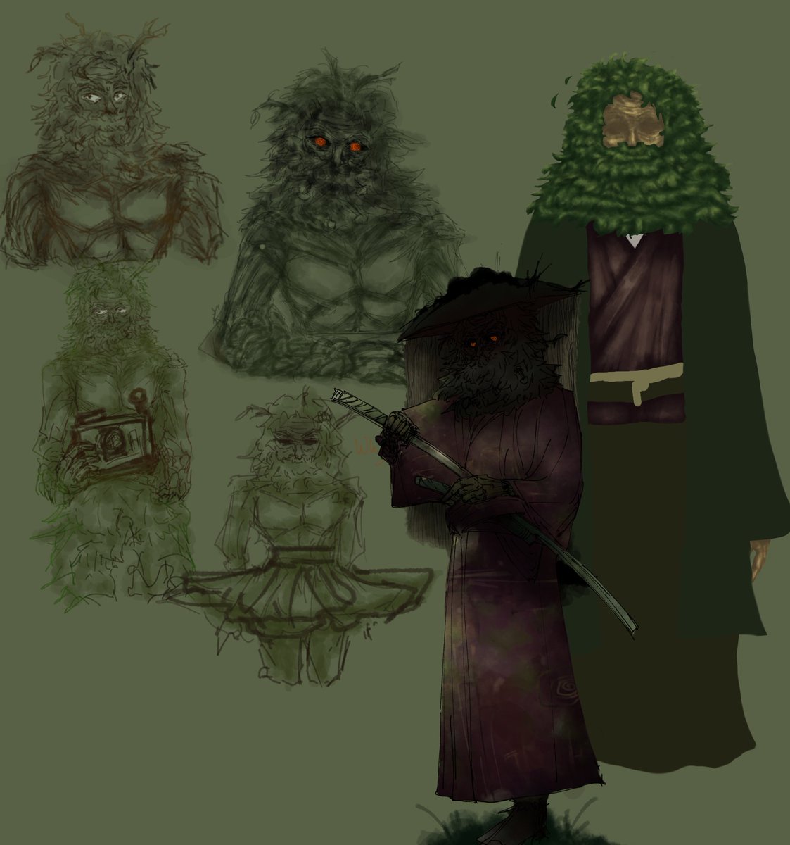 Yangnyeom6's tweet photo. So much wips unfinished and just giving a lil peek of that one leshy doodle its not done :,)).

Especially I hate doing lineart so bad I'm quite busy lately.  

#inscryption #WIPs https://t.co/sVSQllSK82