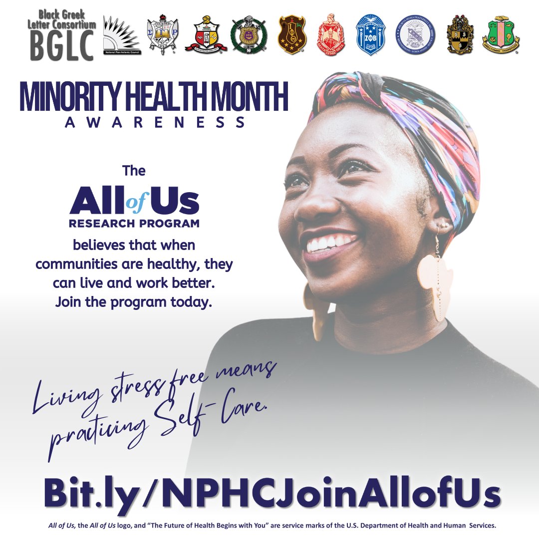 The All of Us Research Program believes that when communities are healthy, they can live and work better. Learn more about the program today at bit.ly/NPHCJoinAllofUs. #joinallofus #bglc #AKA1908 #medicalresearch #minorityhealthmatters #stressfreeliving