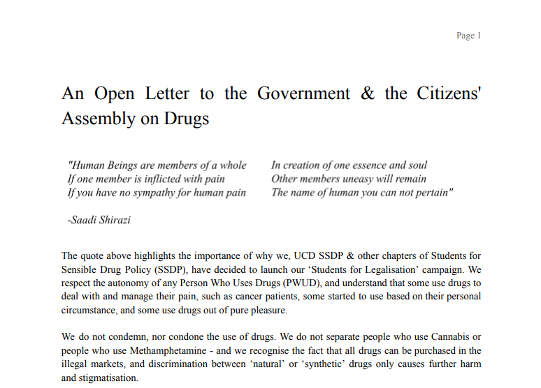 r_crainn's tweet photo. More than delighted to have signed on to this open letter to the Citizens' Assembly, stressing the need to legalise drugs.

Thanks @ucdssdp for putting this together, it will make a difference. https://t.co/SvDQGNvN5V