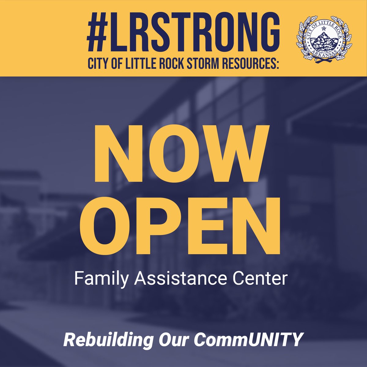 CityLittleRock's tweet photo. Thank you Immanuel Baptist Church @ibclr for partnering with the City to open the FAMILY ASSISTANCE CENTER.
The #FACLR is providing access to:
1. FREE MEALS
2. Mental Health resources
3. Clothes
4. Assistance with recovering IDs & important documents
We are #LRstrong #LRcares https://t.co/T21vOUpC1M