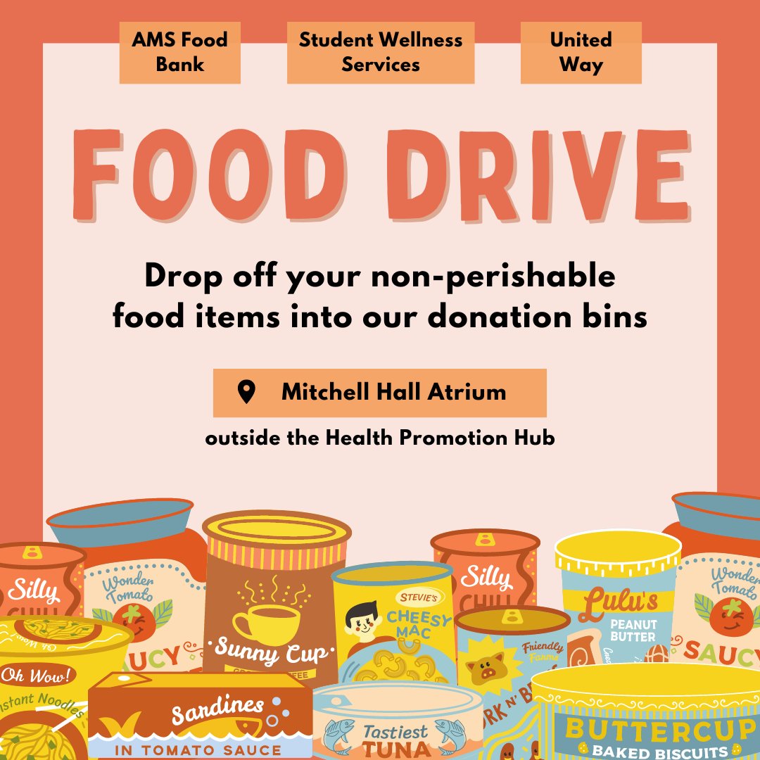 QueensU Student Wellness Services (@queensusws) on Twitter photo Health Promotion is holding our Spring Food Drive! Drop off any non-perishable food items to our bins in Mitchell Hall (just outside the Health Promotion Hub in Room 120). 
We will be collecting donations all month! Health Promotion is holding our Spring Food Drive! Drop off any non-perishable food items to our bins in Mitchell Hall (just outside the Health Promotion Hub in Room 120). 
We will be collecting donations all month!