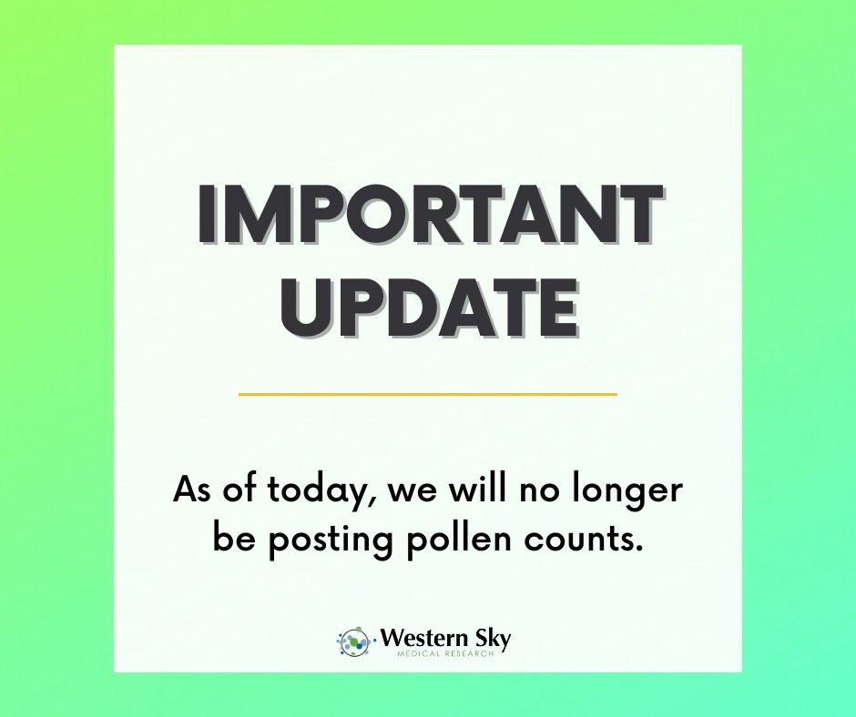 📣IMPORTANT UPDATE! 📣

As of today, we will no longer be posting pollen counts. Check out last week's final count if you haven't already. 

#pollencount #trees #allergyseason #breathebetter #springtime