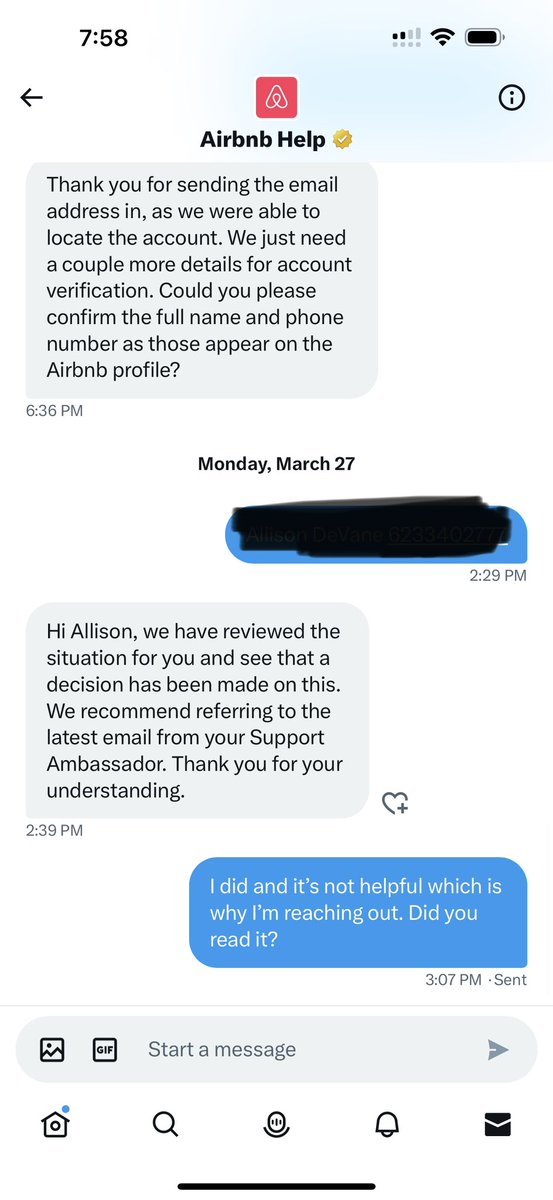 llisondevane's tweet photo. @AirbnbHelp is there any other outlet to get customer support? Messages, phone call, and twitterer doesn’t work. My host cancelled on me and it turns out it was an illegal Airbnb in nyc anyway. I need my money back. https://t.co/Q3QCATe7nL