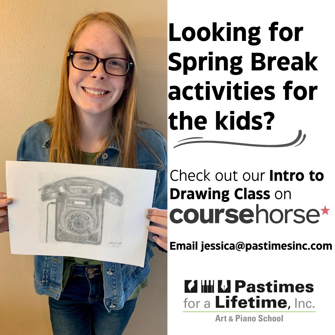 Looking for #SpringBreak activities for the kids?

Check out our Intro to #DrawingClass on #CourseHorse!

Email jessica@pastimesinc.com

#Pastimes #ArtSchool #ArtClasses #KidsDrawingClasses #KidsPaintingsClasses #DrawingClasses #LAArtClasses