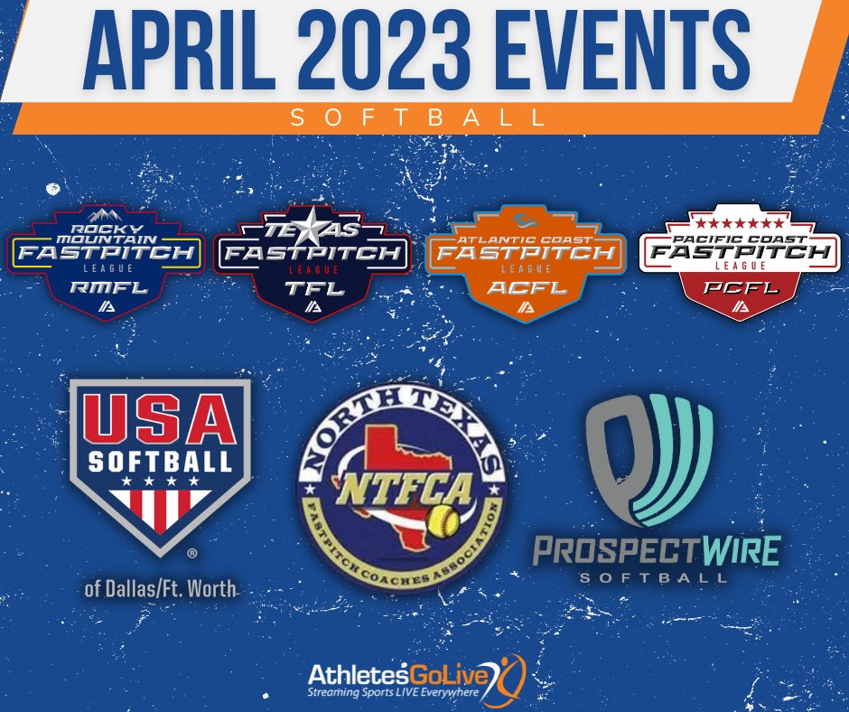 AGLSoftball's tweet photo. A PACKED April is ahead! Don't forget to stream your games using AthletesGoLive! 😁🔥
@RMFLfastpitch @TFLfastpitch @ACFLfastpitch @PCFLfastpitch @USASoftball @NTFCA @ProspectWireSB
#AthletesGoLive #AGL #Softball #MonthlyEvents https://t.co/R27CNMxwTN