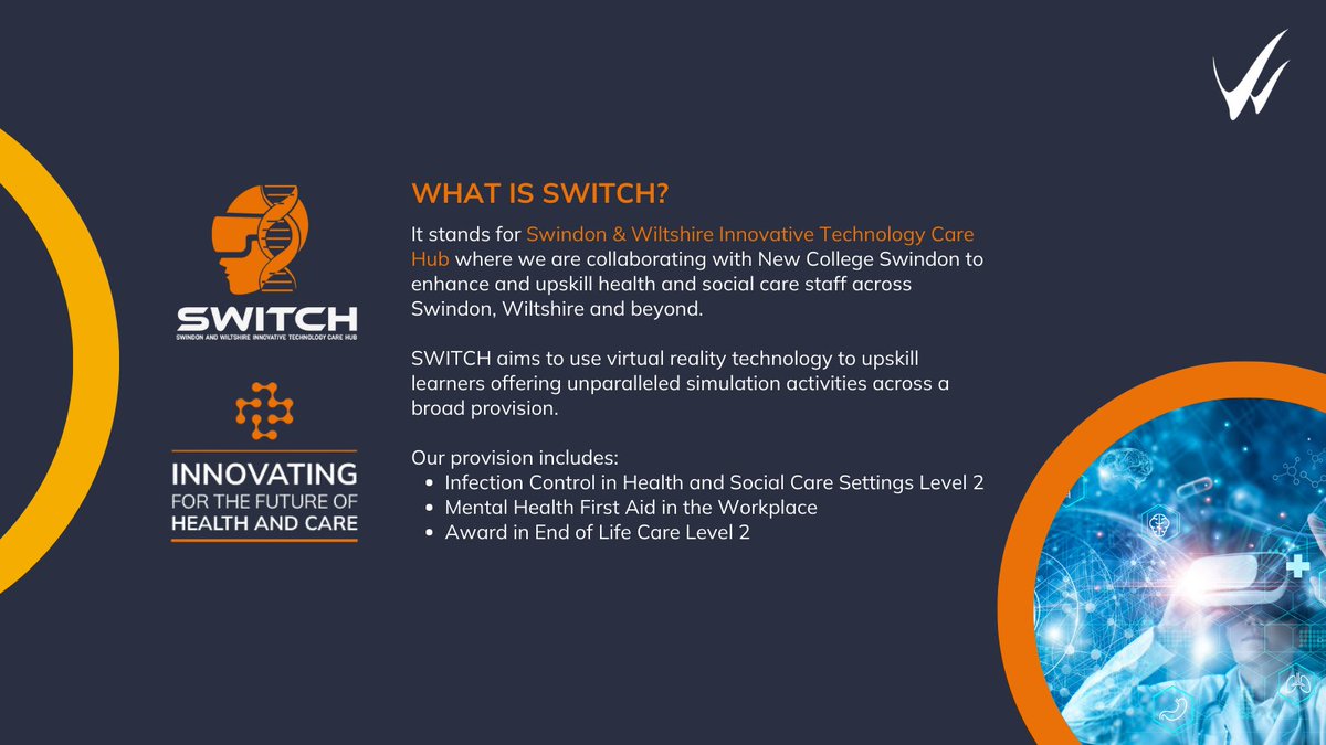 WiltsColl's tweet photo. We are collaborating with @NewCollSwindon for Swindon & Wiltshire Innovative Technology Care Hub (SWITCH) to enhance and upskill health and social care staff across Swindon, Wiltshire and beyond. More info: https://t.co/j01Eo6znKG #WeAreInnovative #SWITCH #WeAreCollaborating https://t.co/5SjSNehXVW