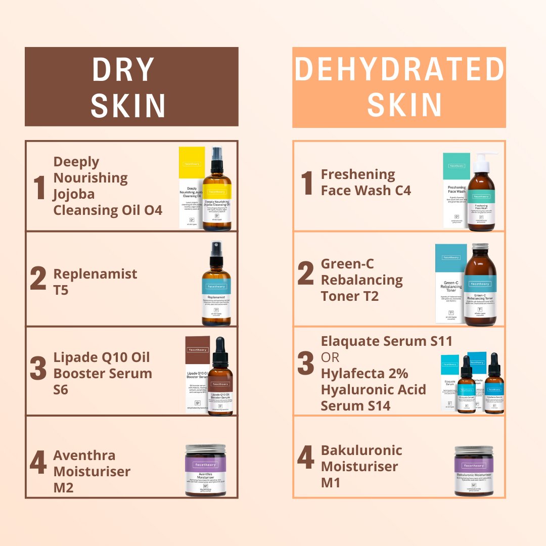 🔑 SWIPE for the routines and SAVE THE POST for later 🔑
Did you actually know the difference between dehydrated skin and dry skin? 
One is actually a lack of oil and the other is a lack of water! 

#skincareroutine #dryskin #dehydratedskin #facetheory