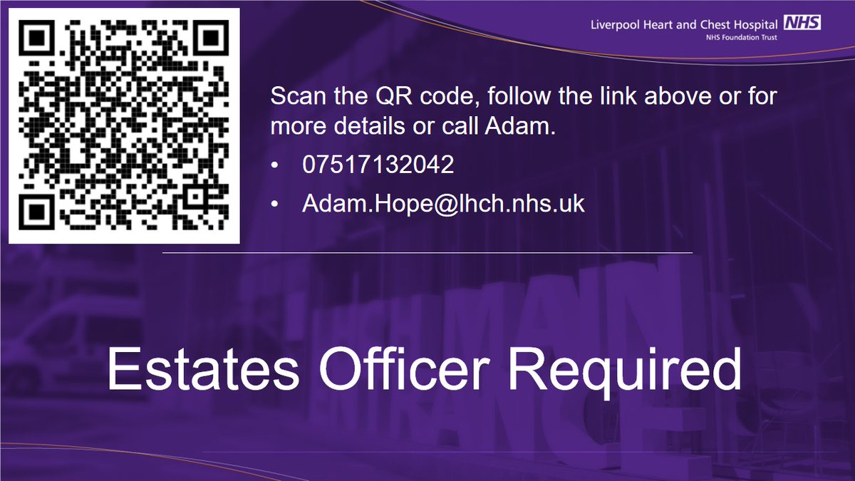 An exciting opportunities has arisen to join our #Estates Team @LHCHFT Scan the QR code or follow the link to apply. beta.jobs.nhs.uk/candidate/joba…
 
#HospitalJobs #Estates #nhscareer