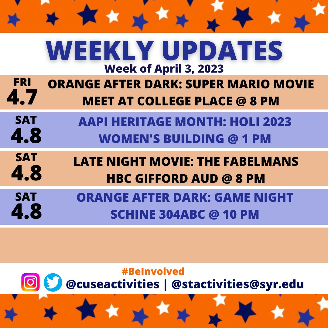 CuseActivities's tweet image. We're celebrating AAPI Heritage Month early! Where will we see you this week???