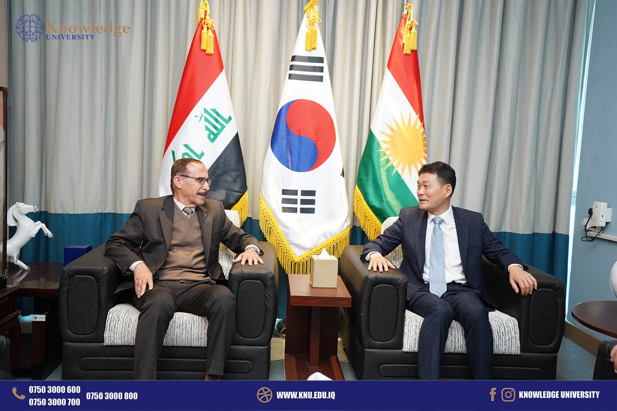 KnowledgeUniv's tweet photo. A delegation from Knowledge University consisting of Mr. (Dr. Anwar Omar - Head of the Law Department) and (Shakwan Sabah - Head of University Relations) visited the Consulate General of South Korea in Erbil. https://t.co/RaTt9IlUXe