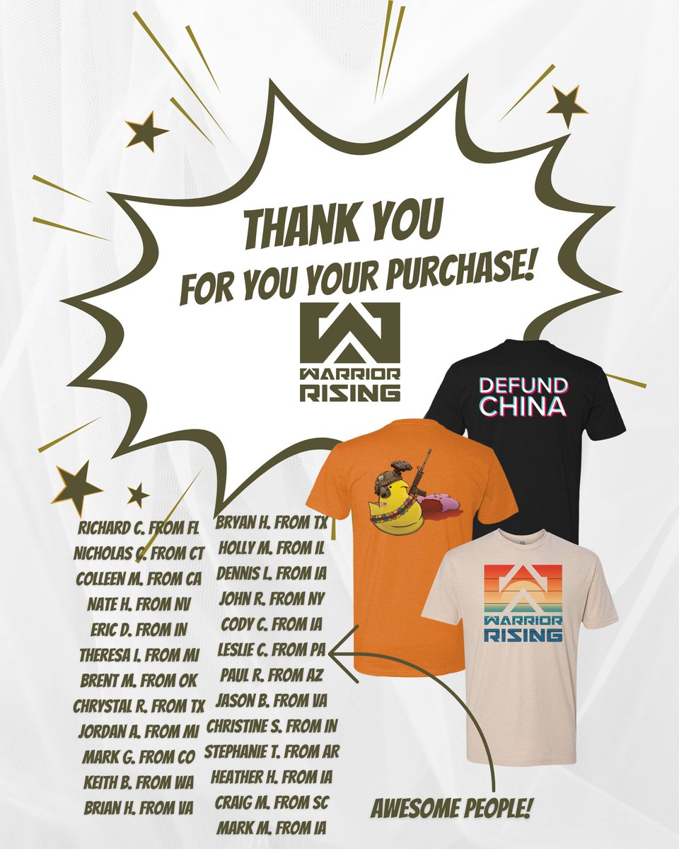 warriorrising's tweet photo. You guys are incredible! It's hard to keep up with your orders and support!
Do you have #WarriorRising Merch yet? Tag us in your pics and we'll share them!

Get your WR gear at https://t.co/QaJUjX0orl and support #veteranowned businesses!

#vetbiz #americanmade #defundchina #fyp https://t.co/HZzNfcudnm