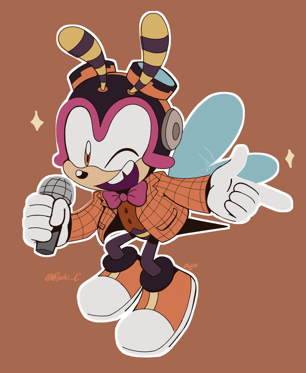 Rechi_C's tweet photo. The Poet 💜
The Comedian 💛
and The Photography Student 🧡

Wanted to make some MoSTH designs for Charmy and Cream, as well as draw Poet Espio oh yeah XD 

#TheMurderOfSonicTheHedgehog #SonicTheHedgehog #sonicfanart #sonicart https://t.co/AYP192yGJS