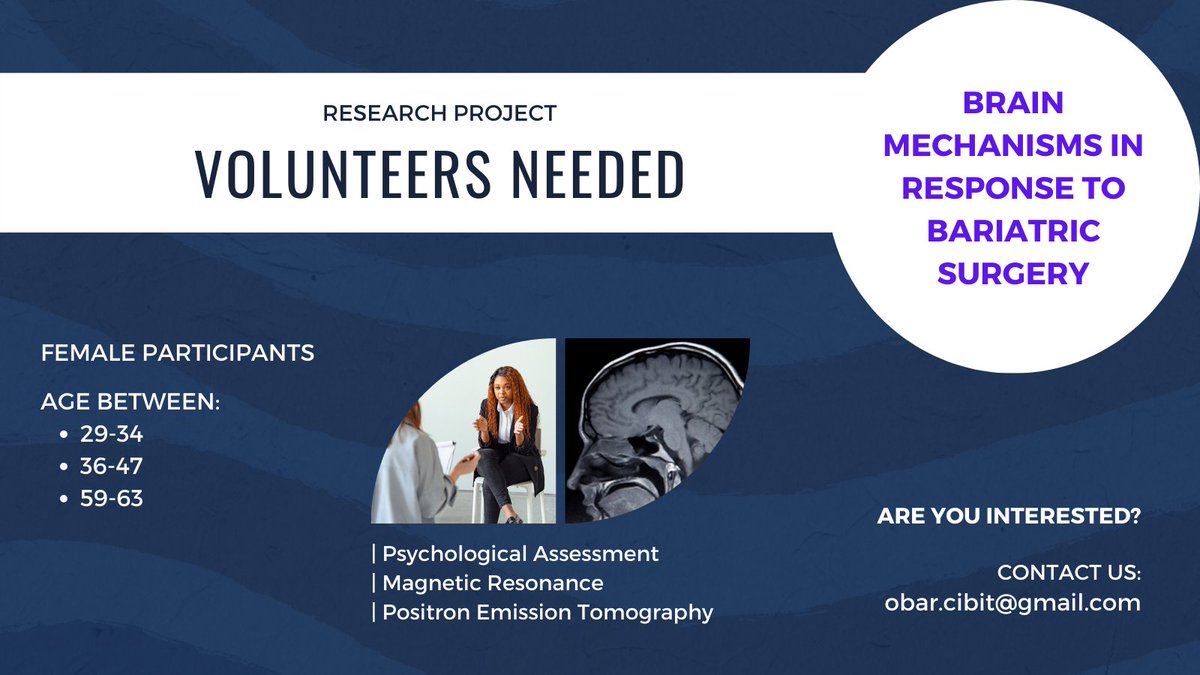 CIBIT_UC's tweet photo. 📢 Volunteers Needed!

Help us better understand the neural processes involved in bariatric surgery response by joining our control group. 
Your participation is essential in uncovering new insights. 

Join Us at #CIBIT_UC! 👉 obar.cibit@gmail.com @PaisLapo https://t.co/DwUEfeiZ27