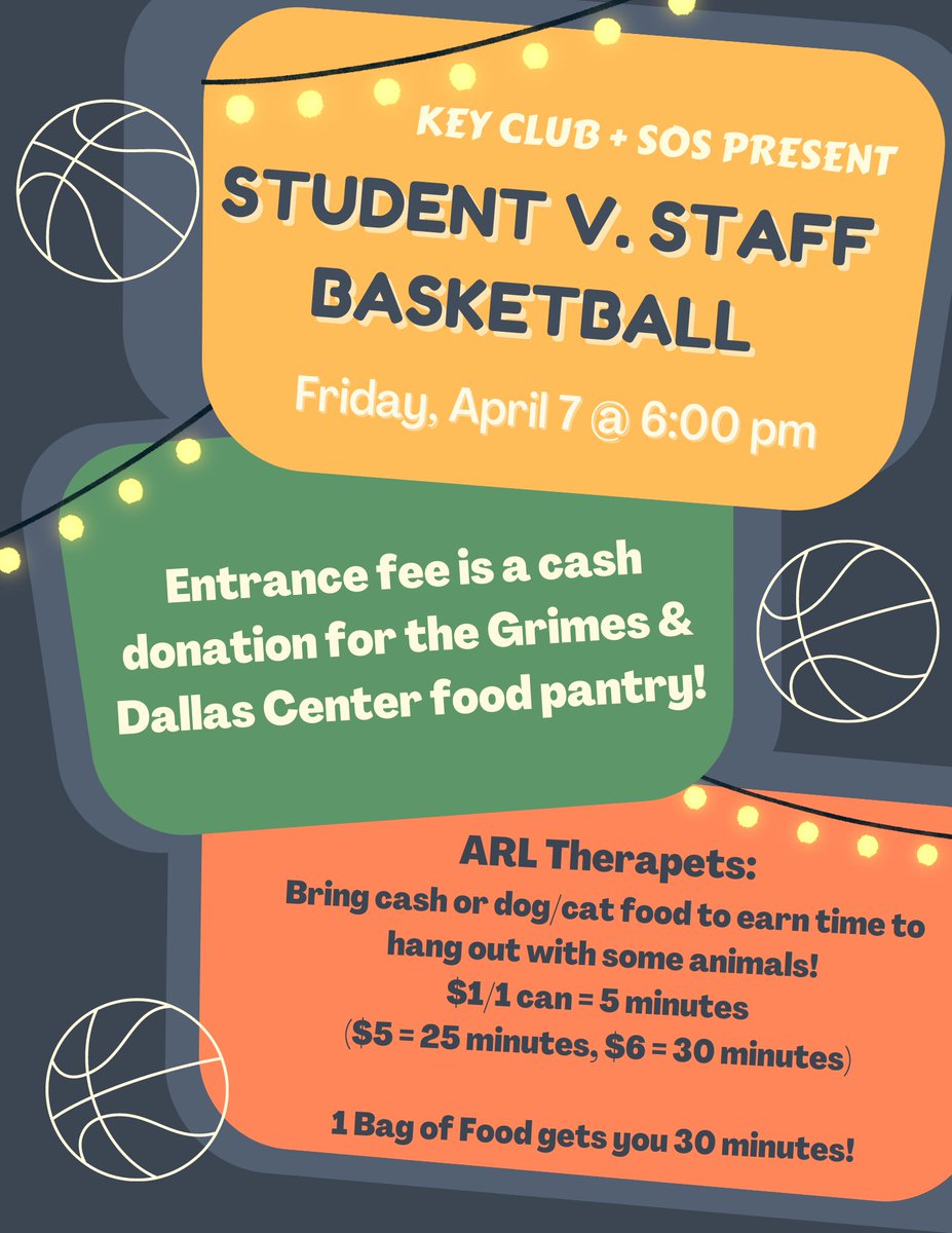 Hello everyone!! Reminder that Students v Staff basketball is on Friday, April 7th! More details below!