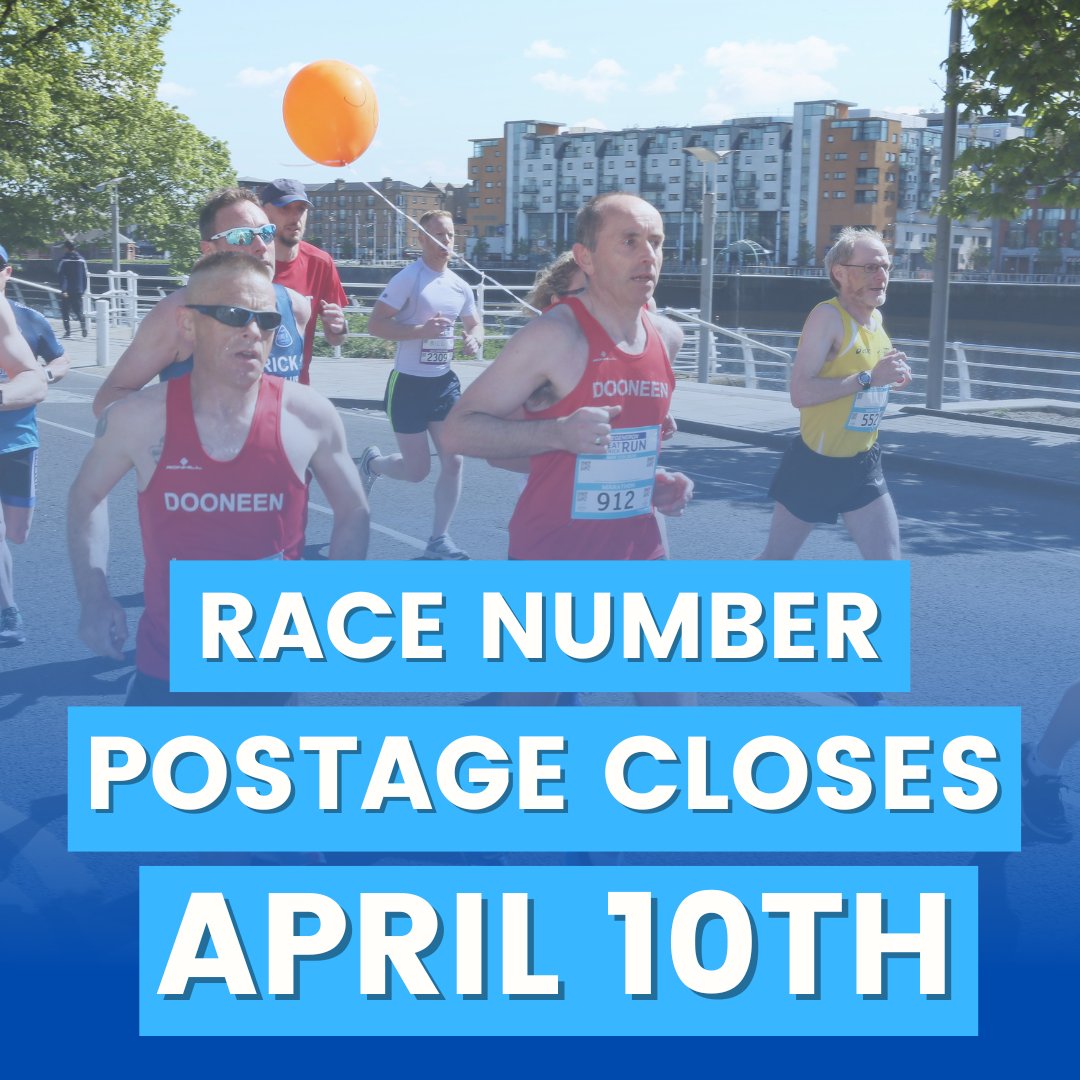 The option to have your race number posted out closes in 7 days! Make sure to register before April 10th to avail of this service and avoid having to collect! 📣 - - Sign up: eventmaster.ie/event/pdzxhvyT…