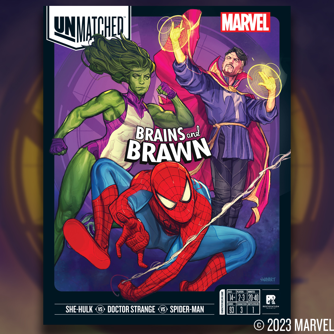 RestorationGame's tweet image. Announcing Unmatched: Brains and Brawn

She-Hulk, Doctor Strange, and Spider-Man join the fight in Unmatched: Brains and Brawn - coming Q3 2023.

Check out the other Marvel Unmatched sets: restorationgames.com/product-tag/un…

#Marvel #BoardGames #SpiderMan #SheHulk #DoctorStrange