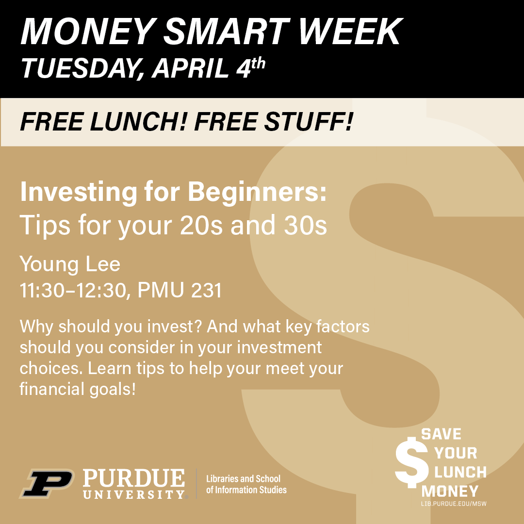 PurdueBusiness's tweet photo. We know you're smart, But are you Money Smart? 💰

Learn from experts like #PurdueBusiness alumni Young Lee and Sarah Arthur. And, of course, get free lunch.

Join in all week: https://t.co/X91KN3MWTA https://t.co/TB5ws8QjpT