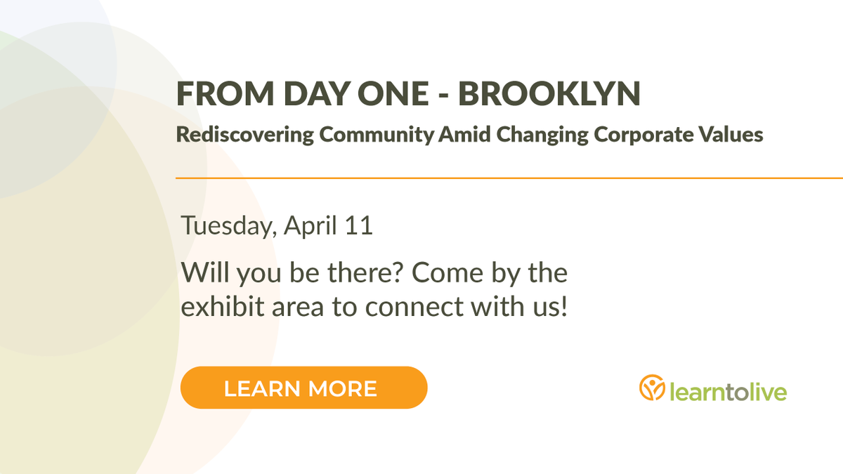 LearnToLiveCBT's tweet image. Are you attending From Day One Brooklyn? Our CEO, Dale Cook, will be speaking on the panel "After Three Years of Crisis, What Will Keep Employees Engaged and Motivated?" We hope to see you there! bit.ly/3G8jaib

#FromDayOne #EmployeeWellness #MentalHealth