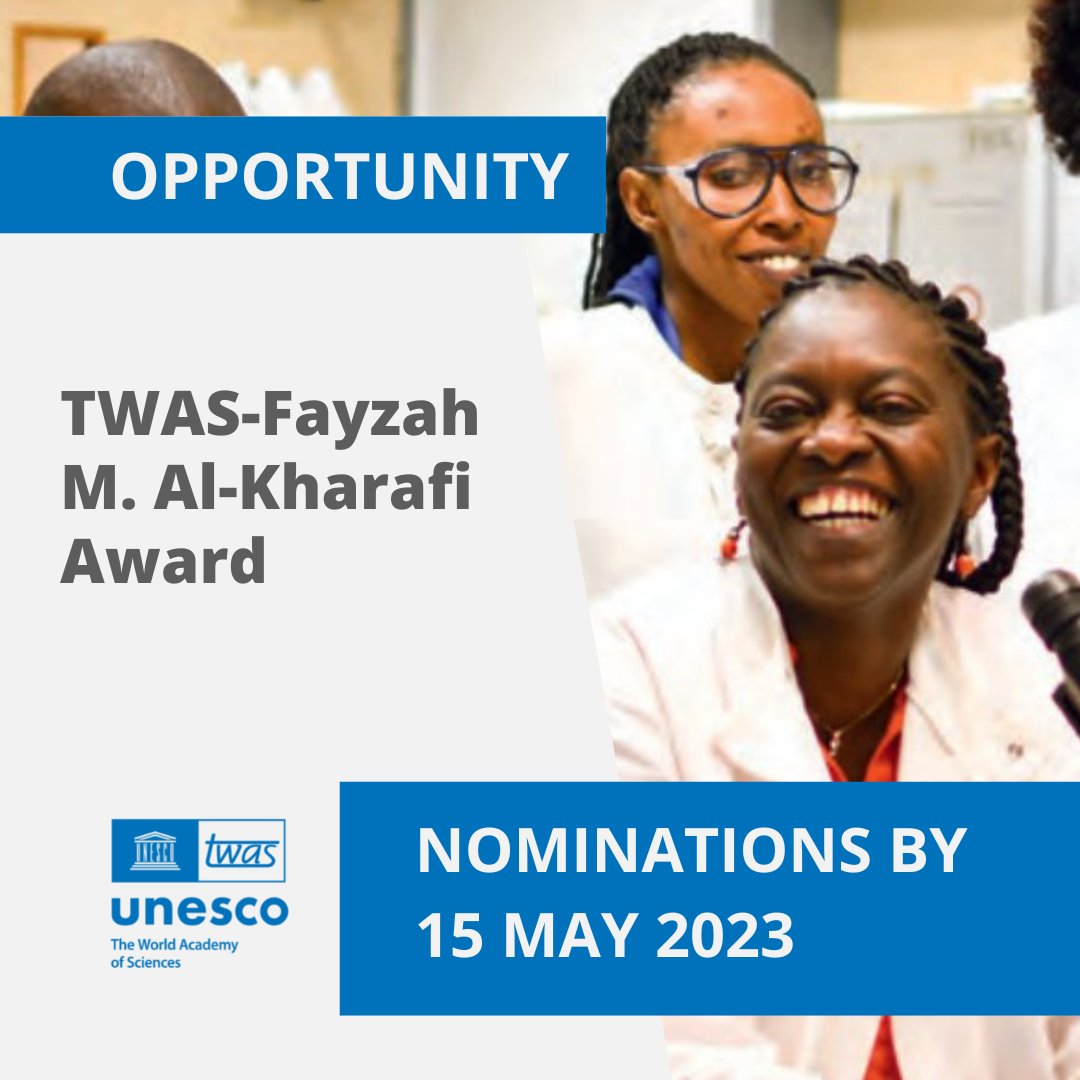 TWASnews's tweet photo. This year, the TWAS-Fayzah M. Al-Kharafi Award will honour stand-out achievements in the #SocialSciences.
π#WomenInScience from #STLCs are eligible! Find out how to nominate someone today: https://t.co/OgYHxTG84E https://t.co/uXlgaaYBpP