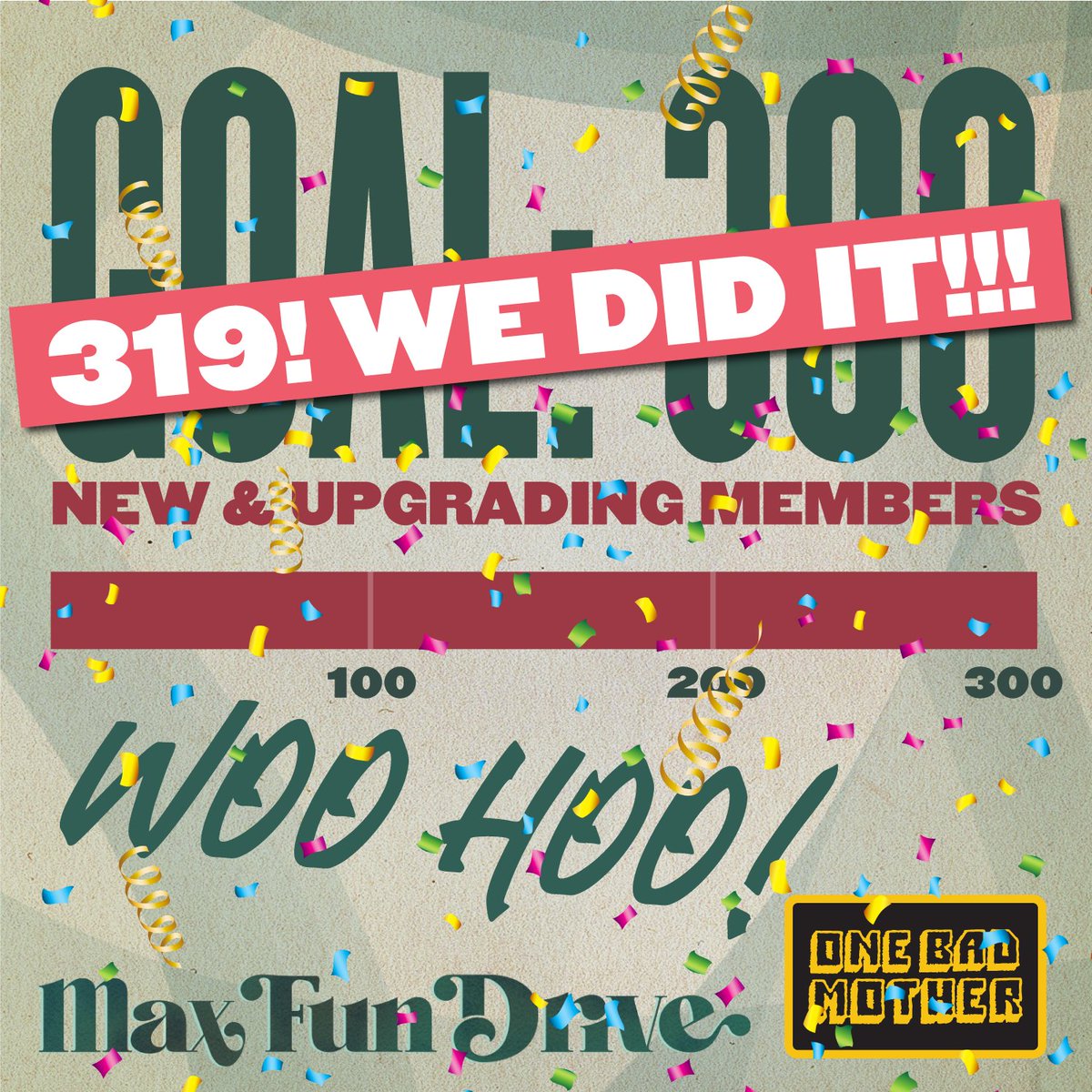 WE DID IT! YOU DID IT! Thank you so much! Your support has an impact on so many levels and I am so grateful for it. This also means we'll have our first official Virtual Low Bar Hangout THIS MONTH! I'll post a date soon! #MaxFunDrive
