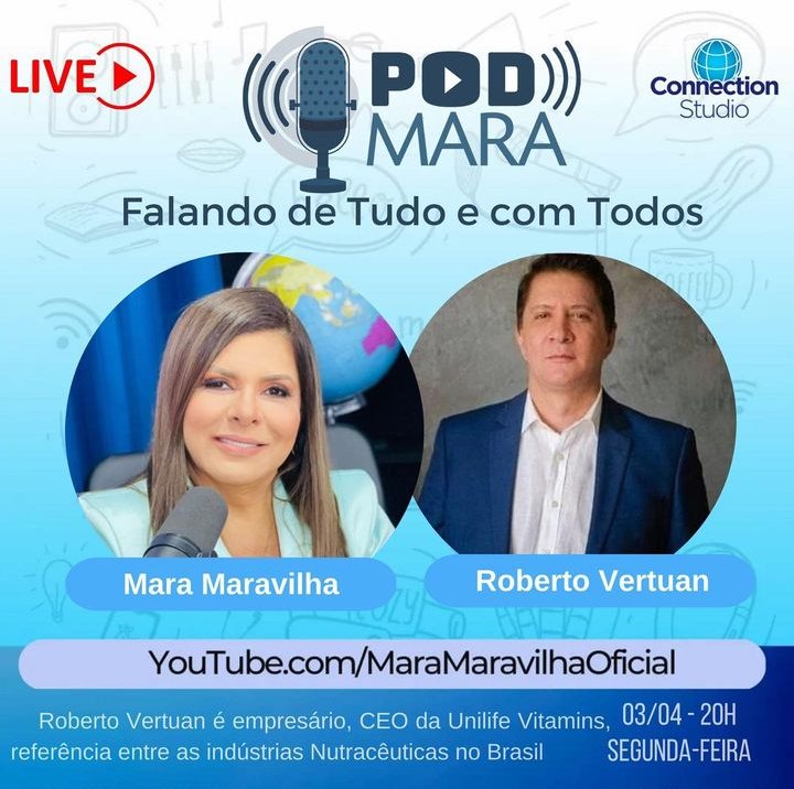 Hoje no pod Mara o entrevistado será o empresário Roberto Verturan ele que é empresário no Ramo de alimentos atuando como CEO da Unilife vitamins #PodMara hoje às 20:00 horas pelo canal Mara Maravilha Oficial no YouTube não percam 🎙️ #Entrevista #Podcast #PodMara <a href="/MaraMaravilha/">Mara Maravilha</a>