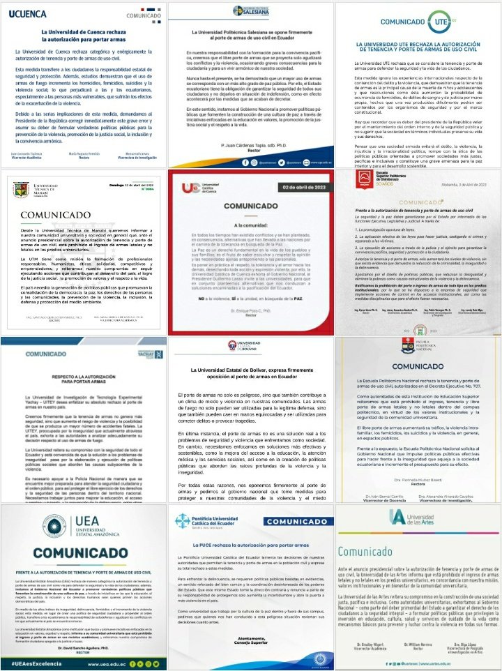 NotiDigitalEc's tweet photo. #ULTIMAHORA #Ecuador

Nueve #Universidades, hasta ahora, han comunicado su desacuerdo con la decisión de @LassoGuillermo, sobre el porte y tenencia de #armas, como medida para frenar la #violencia.
Otras exhortan a revisar medidas por la paz social.

#QueremosPazNoArmas 
#Hilo https://t.co/vJO4gBIPQg