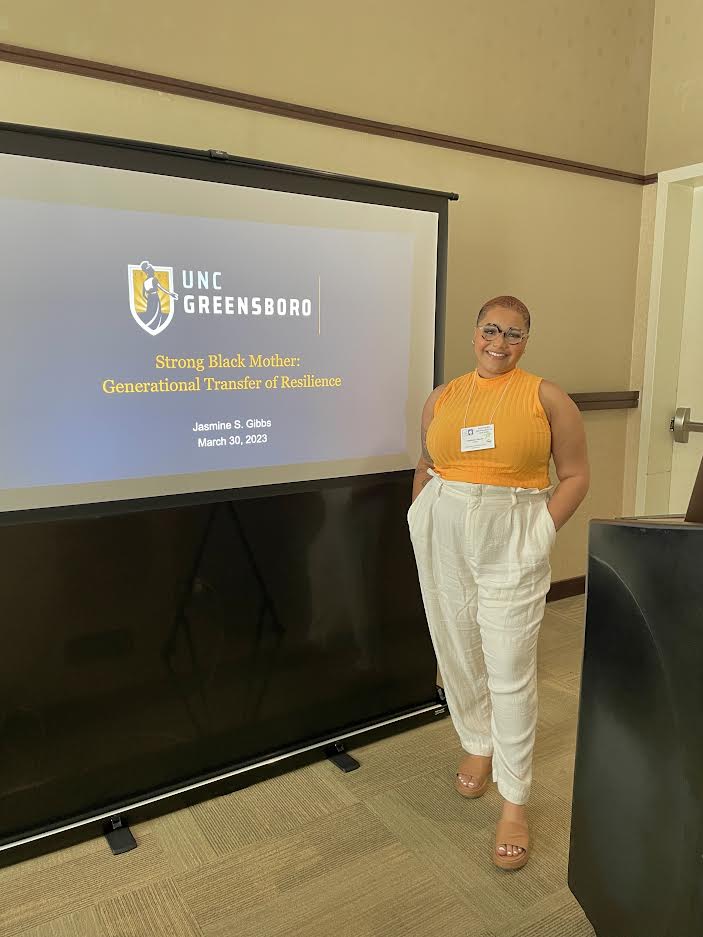 UNCGSOCIOLOGY's tweet photo. Kudos to our graduate student Jasmine Gibbs, who  presented her paper, "Strong Black Mother: Generational Transfer of Resilience,"  last week at the @SouthSocSociety meetings in Myrtle Beach, SC. https://t.co/EVmE4XAiqw