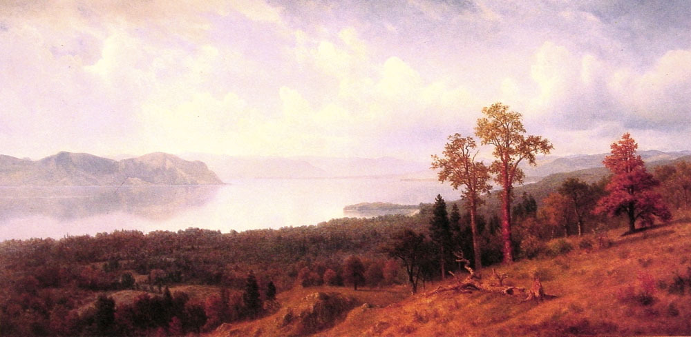 View of the Hudson Looking Across the Tappan Zee Towards Hook Mountain, 1866 #luminism #bierstadt wikiart.org/en/albert-bier…