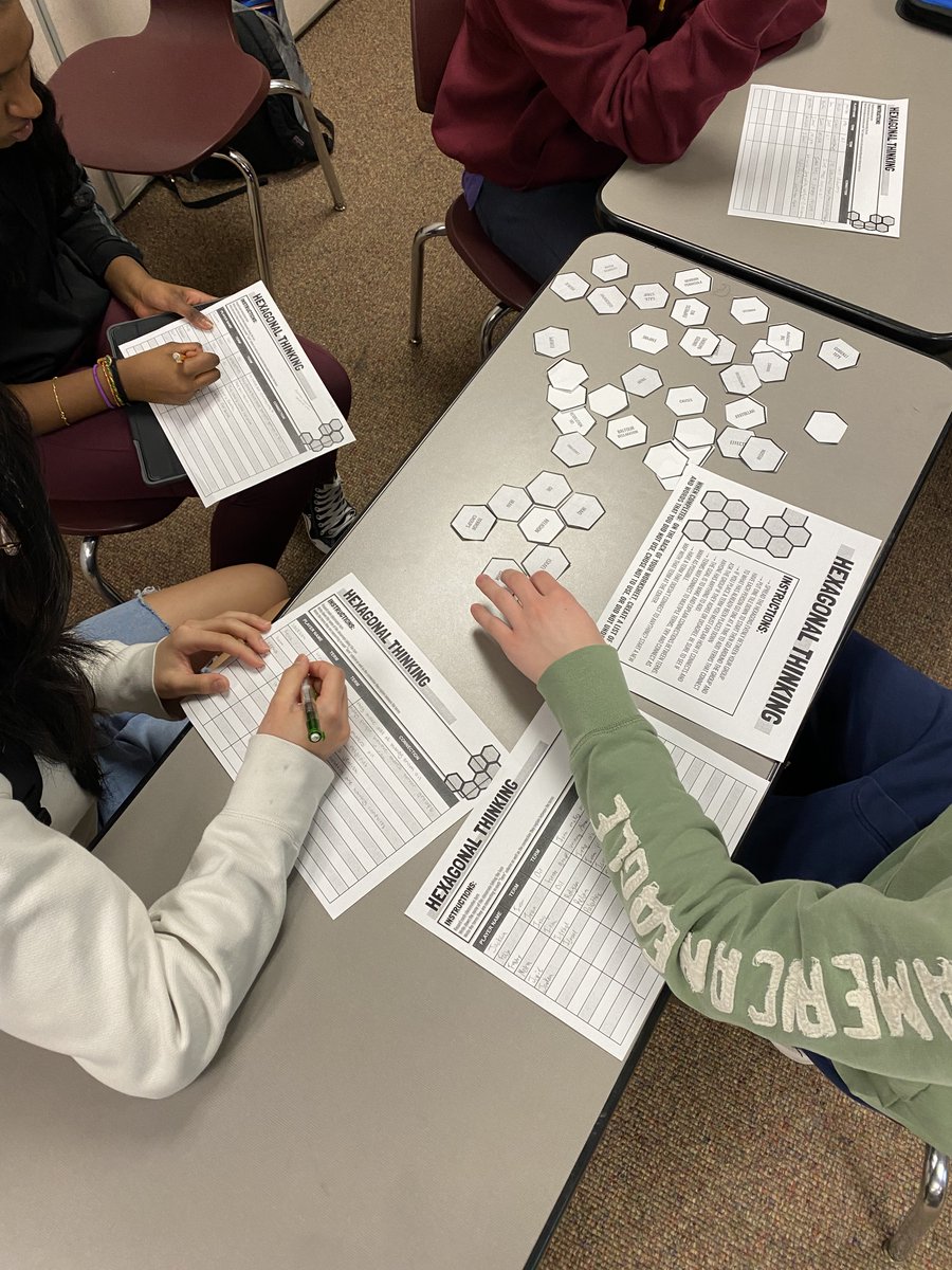 MrDaubitz's tweet photo. Jogging our brains after spring break with Hexagonal Thinking! This is a staple activity in my room - created this game sheet for students to more actively engage. Works for vocab, review, communication, note taking!  #EDUProtocols #GoogleSlides #sschat @teacher2teacher https://t.co/CjGgfI3f5k