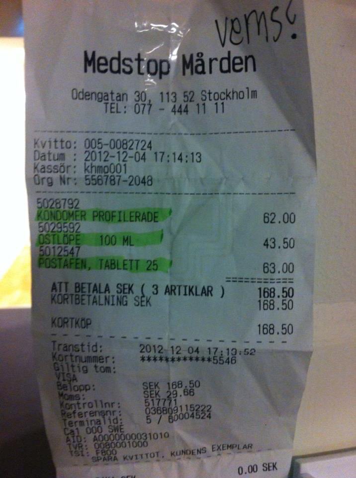 Åh vad jag har tänkt på det här kvittot genom åren. Hur var den kvällen? Vad använde hen ostlöpen till?