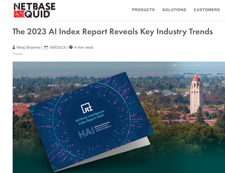 Now available, @StanfordHAI's #AIIndex2023 Report! Members of our team, Nicole Seredenko and Bill Valle, collaborated with @Stanford Institute for Human-Centered Artificial Intelligence (HAI) team to bring valuable insights into this year’s report! Visit netbasequid.com/blog/2023-ai-i….