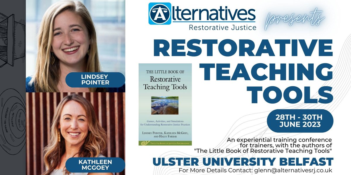 Alternatives RJ (@alternatives_rj) on Twitter photo Are you a restorative practices trainer? Are you looking for ways to enhance your training sessions. Look no further than our restorative teaching tools conference in June 2023.
Places are limited and cost £350pp.
For more info contact glenn@alternativesrj.co.uk Are you a restorative practices trainer? Are you looking for ways to enhance your training sessions. Look no further than our restorative teaching tools conference in June 2023.
Places are limited and cost £350pp.
For more info contact glenn@alternativesrj.co.uk
