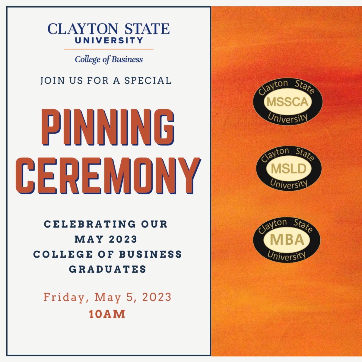 Are you graduating in May? If so, The Graduate Programs Office invites you to attend our Spring 2023 Graduate Pinning Ceremony! We are so proud of your accomplishment and look forward to celebrating you. Visit this link to RSVP for the ceremony. conta.cc/3TPO7NS