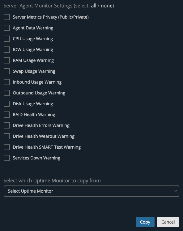 We've added the ability to copy Server Agent Monitor warnings from one Uptime Monitor to multiple others via our 'Copy Settings' feature: docs.hetrixtools.com/copy-settings/

This will make setting up new uptime monitors and server agents much faster and easier.