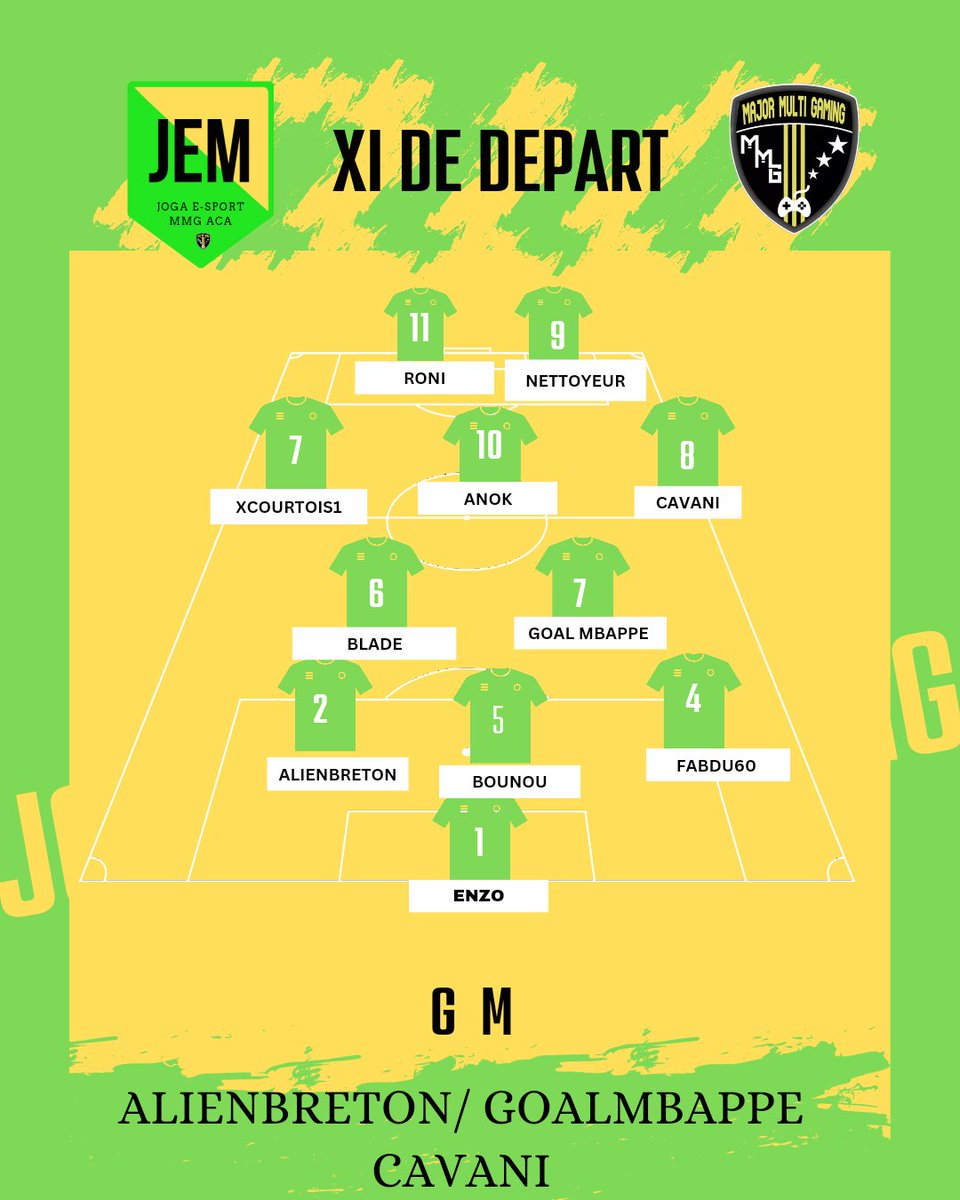 JOGA E-SPORT MMG (@jogammg) on Twitter photo Enfin !!!!! Elle est la ! La première compo de l'équipe académie pour ce soir préparé par <a href="/AlienbretonFIFA/">Alienbreton</a> et ses CO-GM
Bonne chance à vous mes messieurs 💪 <a href="/MajorMGaming_/">MAJOR MULTI GAMING</a> <a href="/CityMagMagazine/">CityMag📰</a> <a href="/VirtualSoccerA/">Virtual Soccer Arena</a> Enfin !!!!! Elle est la ! La première compo de l'équipe académie pour ce soir préparé par <a href="/AlienbretonFIFA/">Alienbreton</a> et ses CO-GM
Bonne chance à vous mes messieurs 💪 <a href="/MajorMGaming_/">MAJOR MULTI GAMING</a> <a href="/CityMagMagazine/">CityMag📰</a> <a href="/VirtualSoccerA/">Virtual Soccer Arena</a>