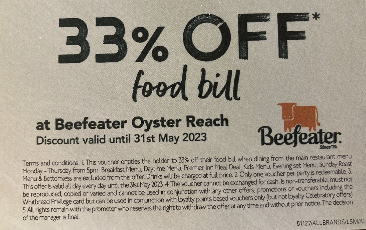 Happy Easter! Enjoy this Easter treat on us, 33% discount on food, valid after 5pm Monday to Thursday. See t’s &amp; c’s attached. Bookings advisable.