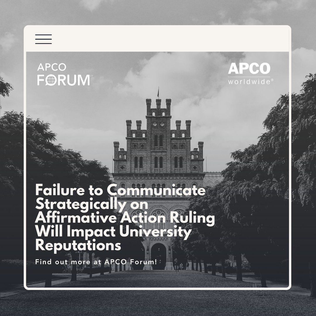 apcoworldwide's tweet photo. In light of recent events surrounding affirmative action, our Shannon Pesek and Pete Wentz @PeteShanks share insights on how the impending decision on the practice of #affirmativeaction will have resounding ripple effects from K-12 through the corporate sector. Access the full read! #HigherEd

https://t.co/aIDSqhRO04