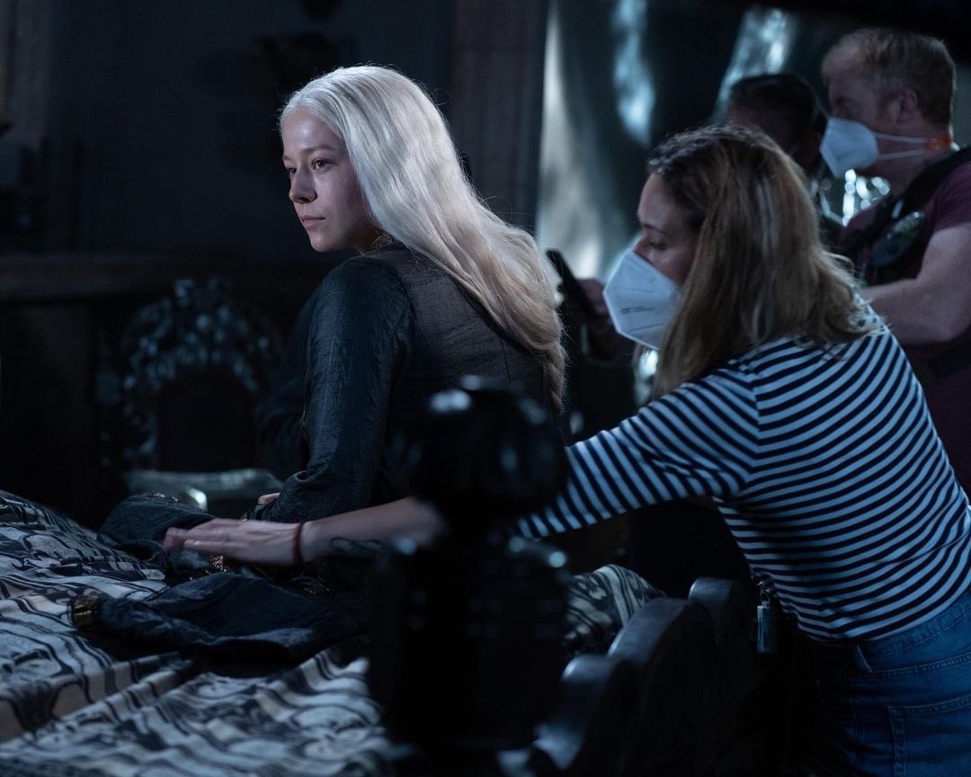 westerosies's tweet photo. New behind the scenes images of Emma D’Arcy filming ‘HOUSE OF THE DRAGON’ https://t.co/vuFNN2cr3h
