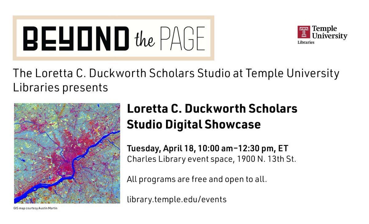 Temple Libraries (@templelibraries) on Twitter photo Every year, <a href="/templedsc/">The Scholars Studio</a> awards funding to faculty and graduate students who pursue research or creative projects using computational methods.
Join us for a presentation of results from projects by the 2022–2023 faculty fellows and graduate externs.
library.temple.edu/events/1468 Every year, <a href="/templedsc/">The Scholars Studio</a> awards funding to faculty and graduate students who pursue research or creative projects using computational methods.
Join us for a presentation of results from projects by the 2022–2023 faculty fellows and graduate externs.
library.temple.edu/events/1468