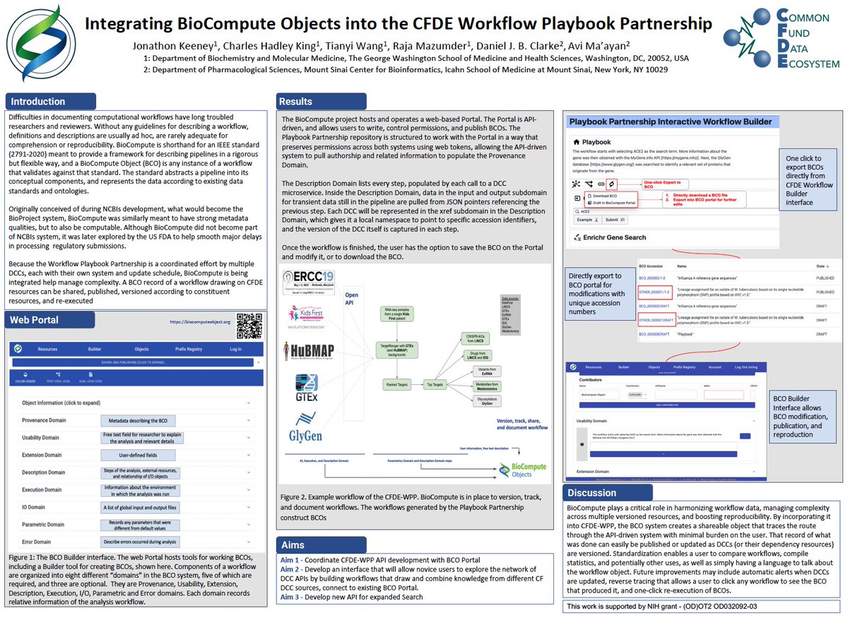BioComputeObj's tweet photo. #BioComputeObjects will be attending the Common Fund Data Ecosystem (@cfdenih) Spring Meeting 2023 in Bethesda, MD this week. The team will be giving a lightning talk and presenting a poster on the #BioCompute-CFDE-WPP collaboration project. https://t.co/yWMVByMyF0