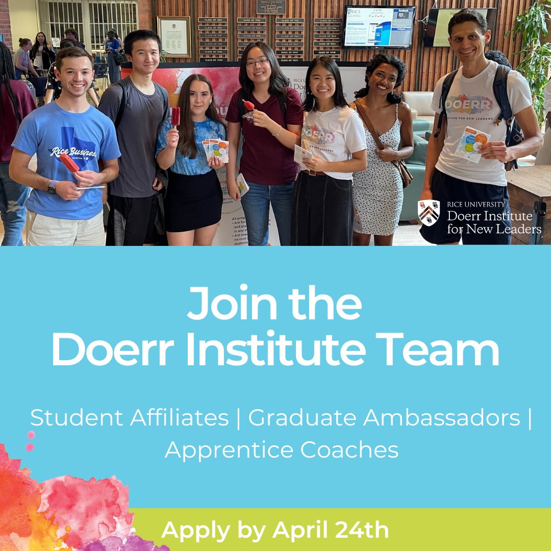 Doerrinstitute's tweet photo. Join the #doerrinstitute team! We are currently accepting applications for our next Student Affiliate, Graduate Ambassador, and Apprentice Coach team.
Applications close on April 24th. Learn more at https://t.co/m7383MKrVK. https://t.co/viddDIYzdo